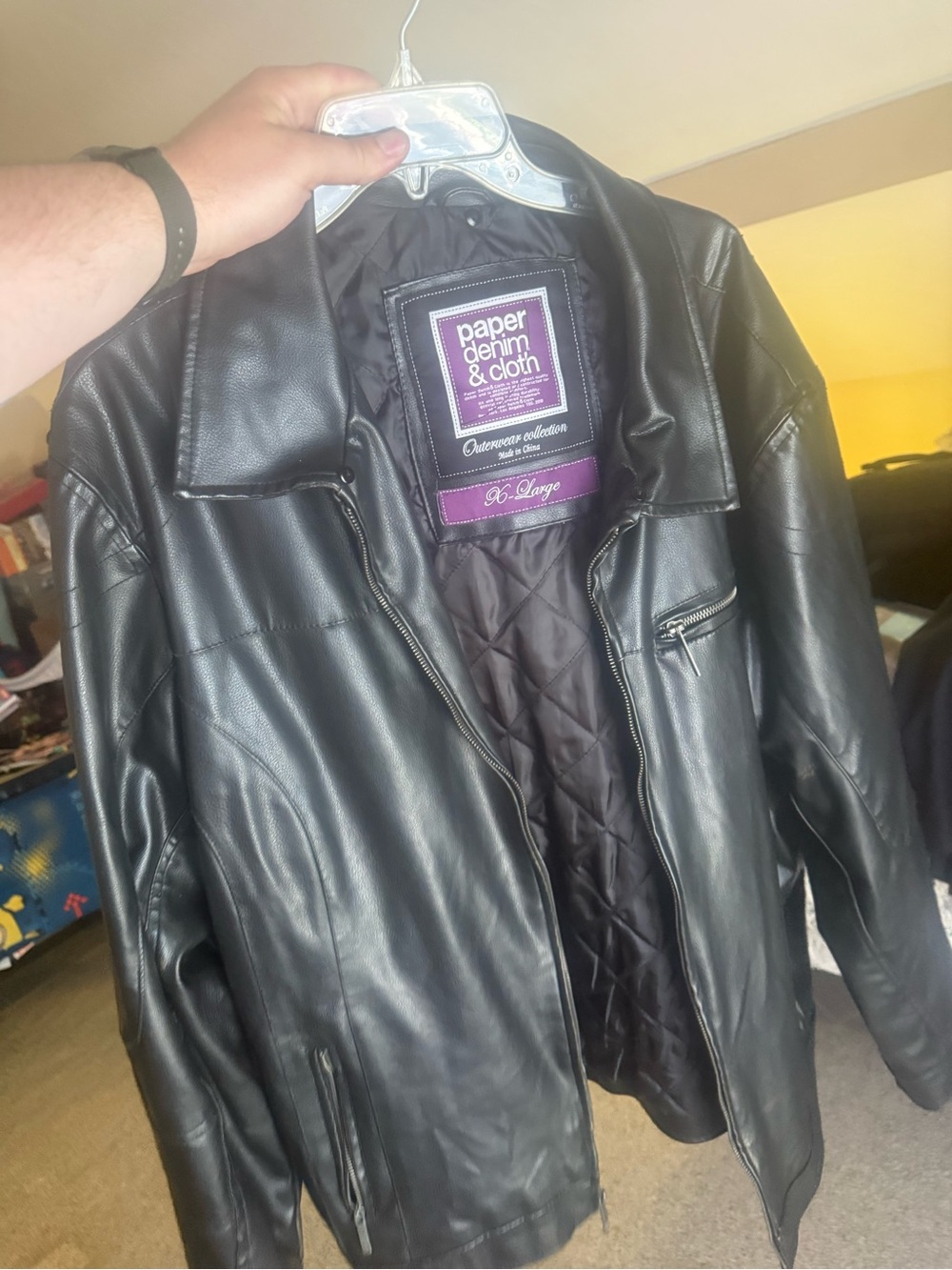 Paper Denim & Cloth Men’s Black Faux Leather Bomber Jacket